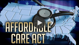 "Affordable Care Act" text over a map of the U.S., with a magnifying glass resting on top.