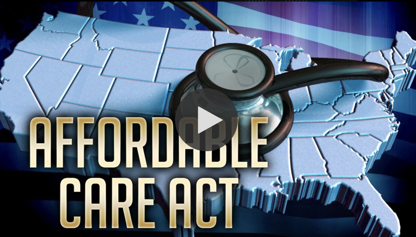 "Affordable Care Act" text over a map of the U.S., with a magnifying glass resting on top.